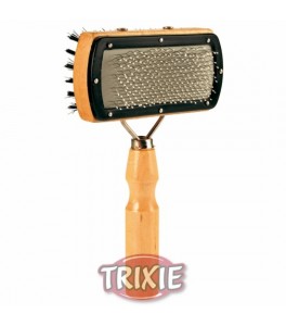 Carda, mango de madera, doble cara, 10x18 cm