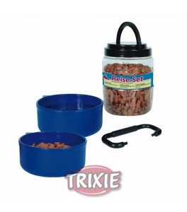 Trixie Set viaje plástico, 2 cuencos de 0.75 l, Bote de 2 l.
