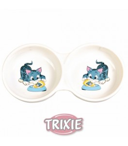 Trixie Comed. cerámico doble impr., 2x0.15 l/ø 11 cm, bl.