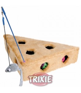Trixie Trozo queso con agujeros y 3 juguetes, 36x8x26/26 cm